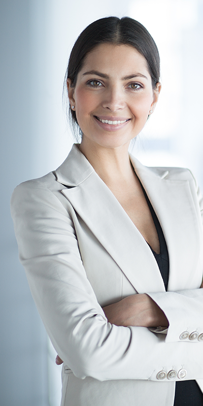 Business woman smiling on ACH page