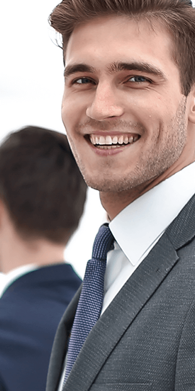 Sitemap with smiling business man