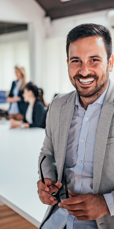 Smiling business man on Instant Payments page